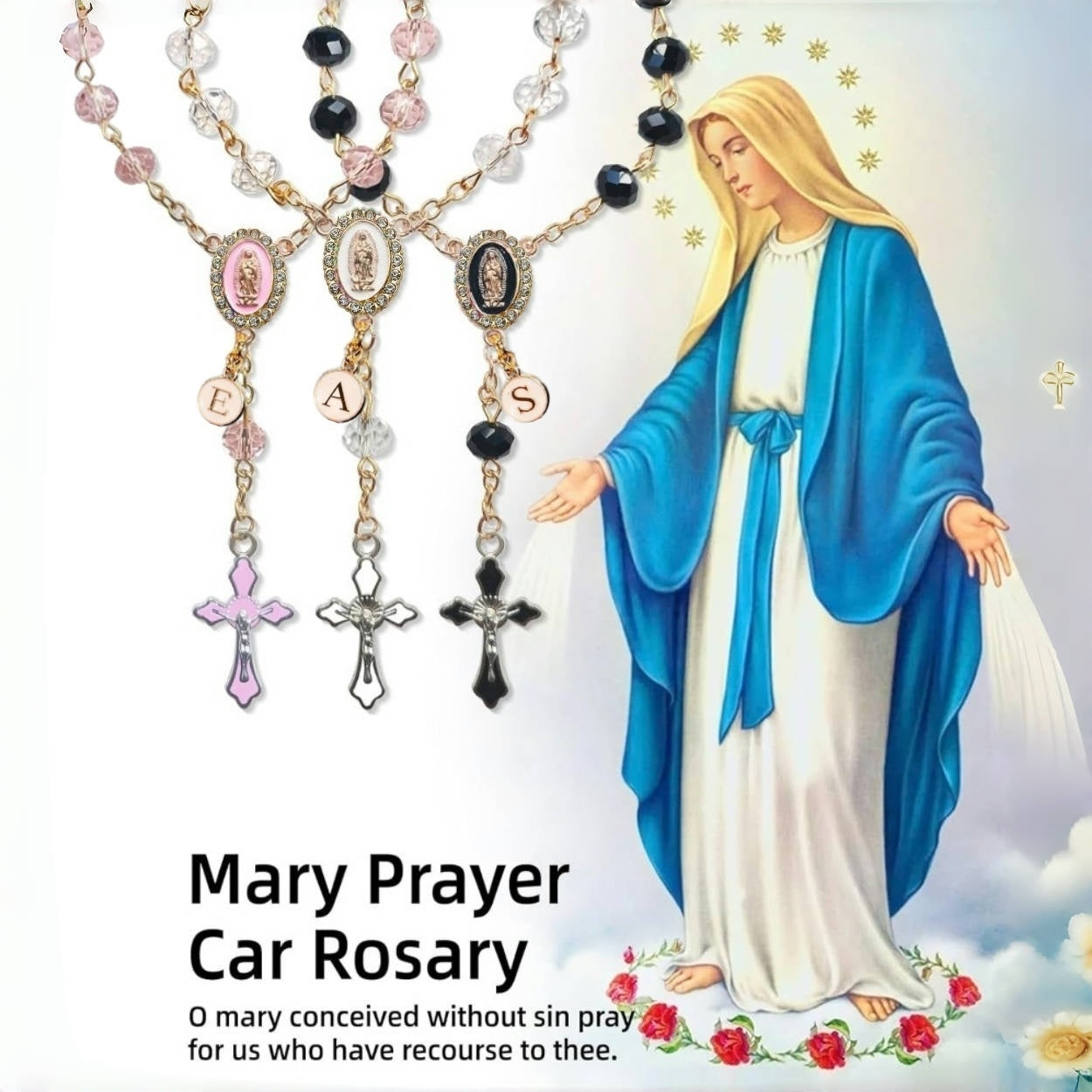 Personalized Car Rosary – Virgin of Guadalupe Rearview Mirror Charm