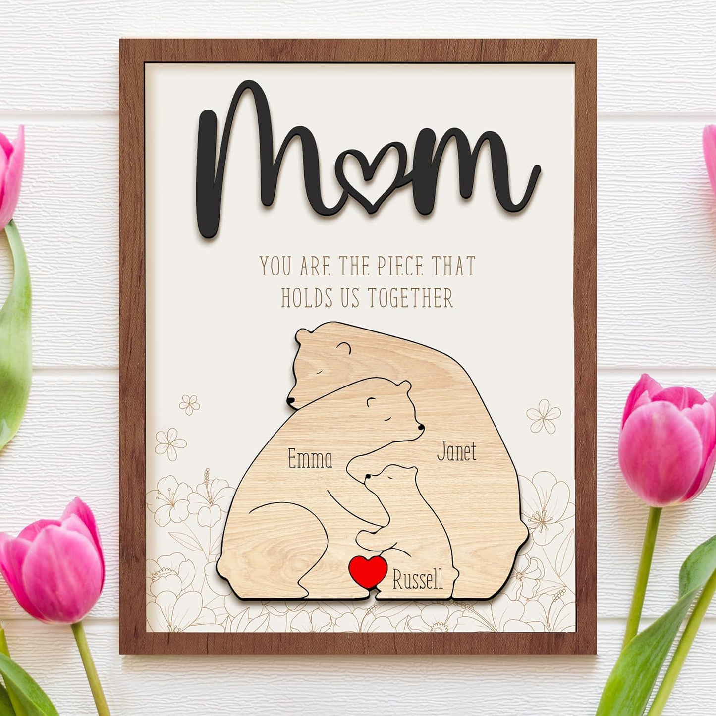 Personalized Bear Family Puzzle Sign – Custom Mother’s Day Gift