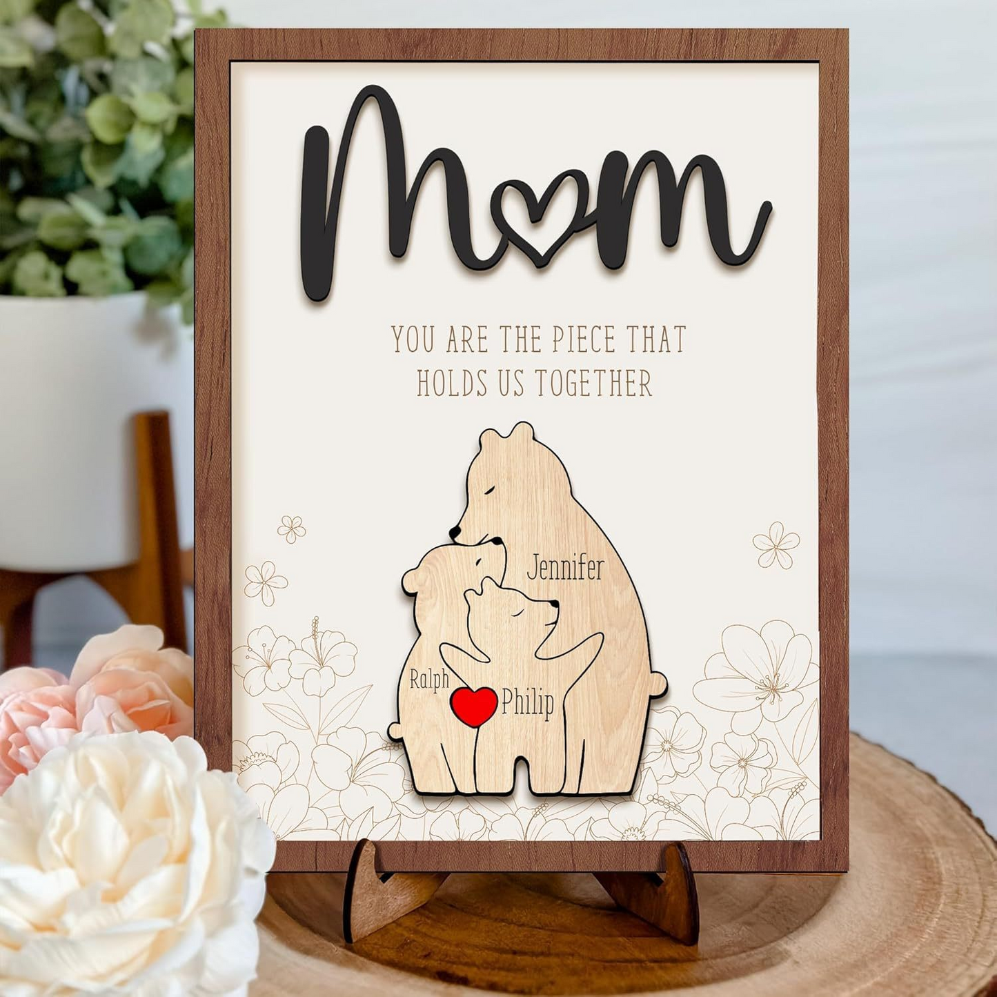 Personalized Bear Family Puzzle Sign – Custom Mother’s Day Gift