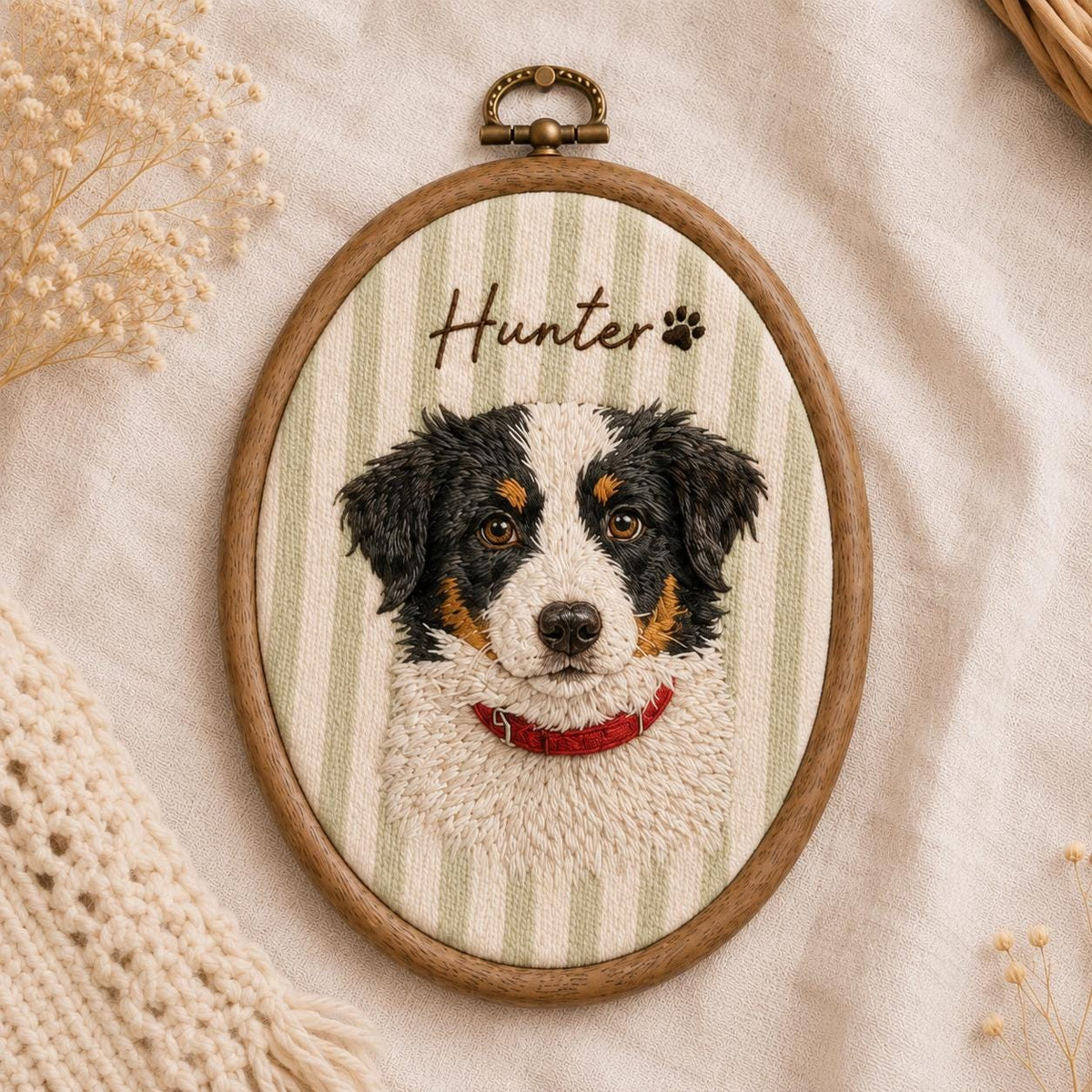 Personalized Pet Portrait Embroidery Hoop, Custom Dog & Cat Gift