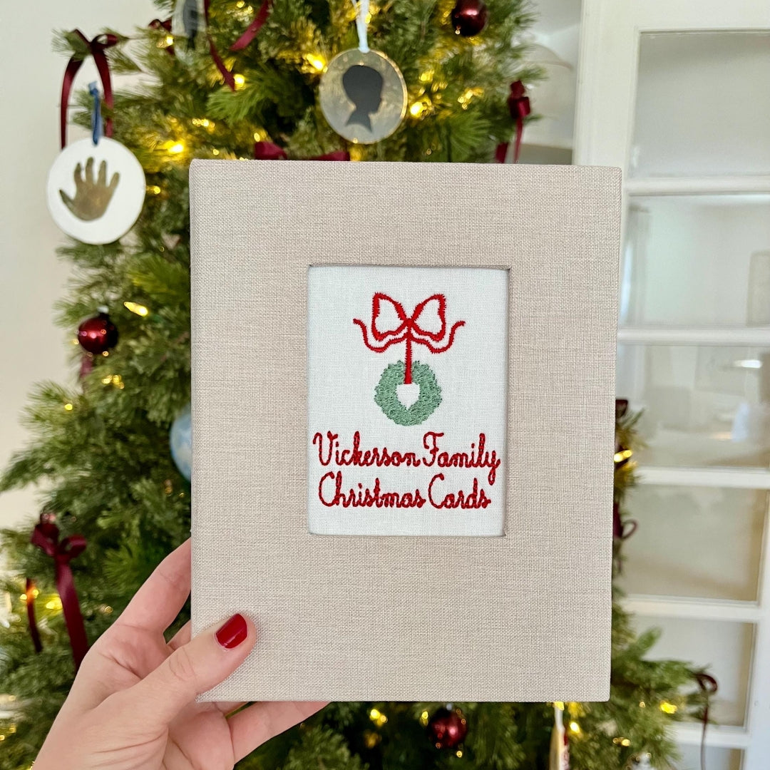 Personalized Christmas Card Photo Album with Embroidered Cover