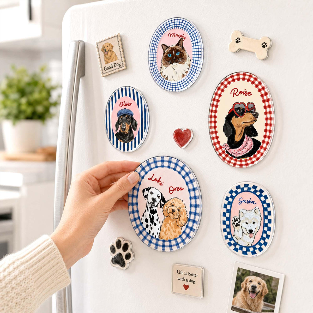 Personalized Pet Portrait Fridge Magnet, Custom Dog & Cat Photo