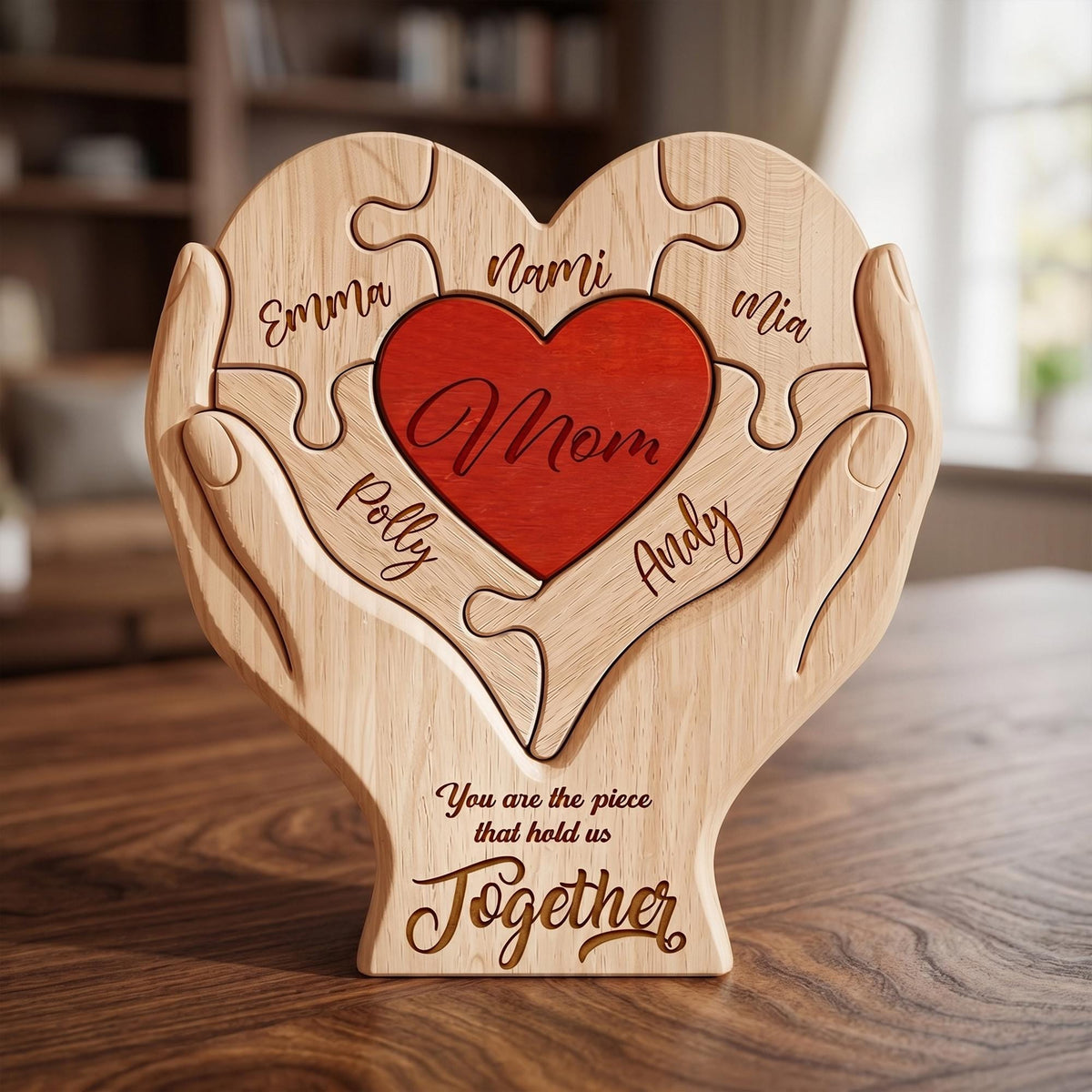 Personalized Family Puzzle Sign, Custom Wooden Gift for Mom or Dad