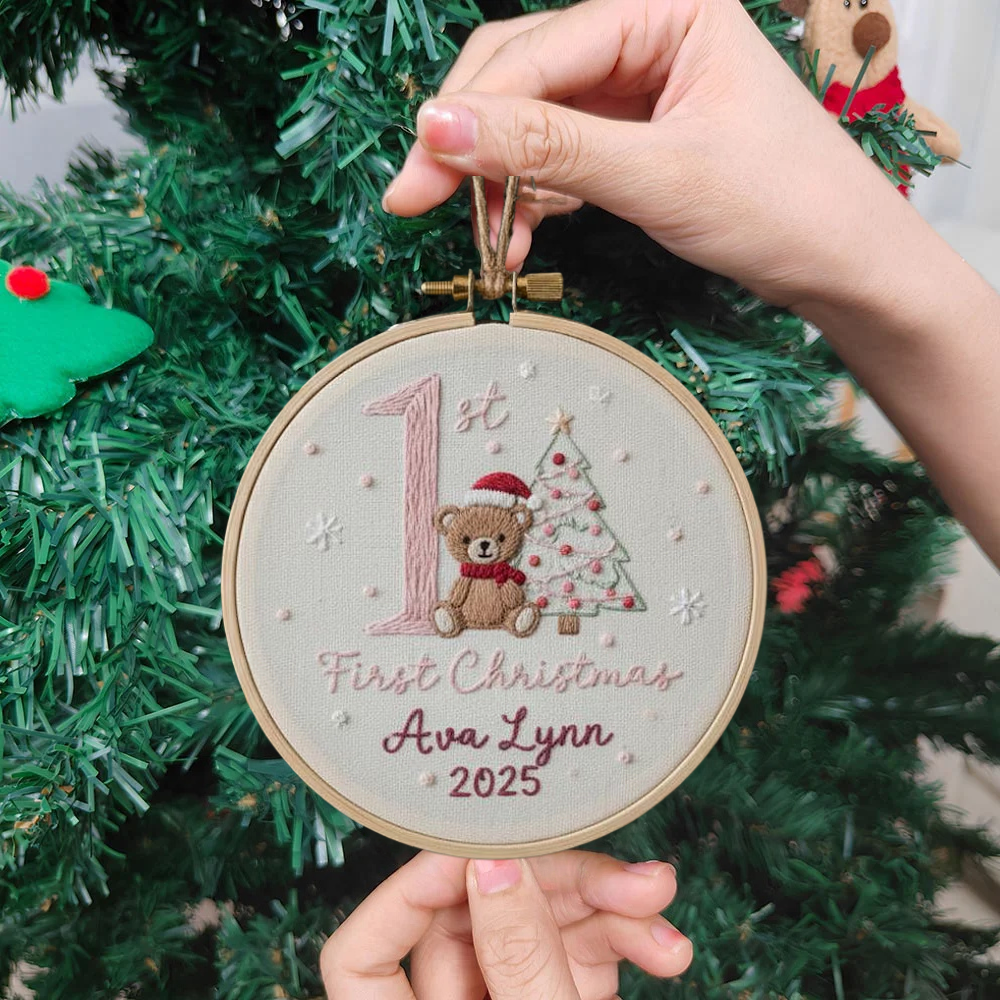 Baby’s First Christmas Embroidered Ornament – Penguin, Reindeer & More