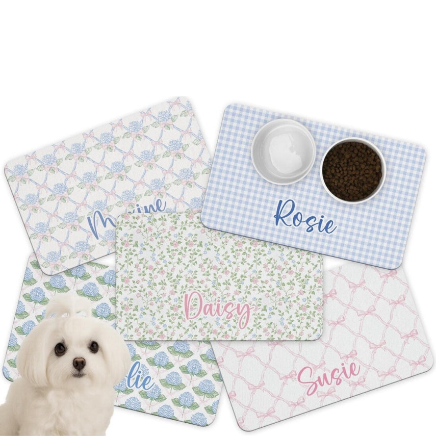Personalized Name Desk Pad – Blue Hydrangea & Pink Bow Office Mat