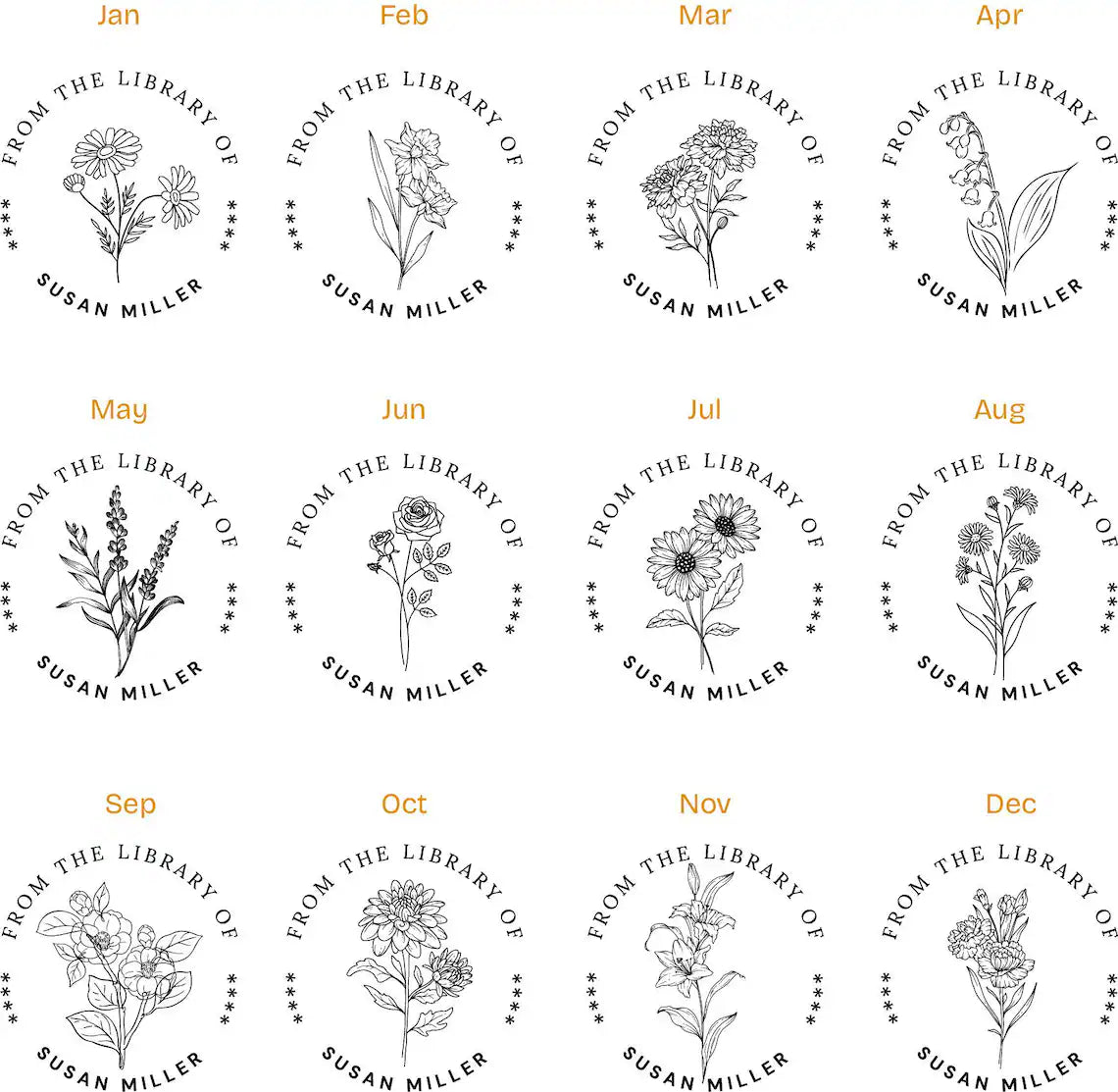 Personalized Book Stamp | Custom Birth Flower & Ex Libris Stamp | Gift for Book Lovers