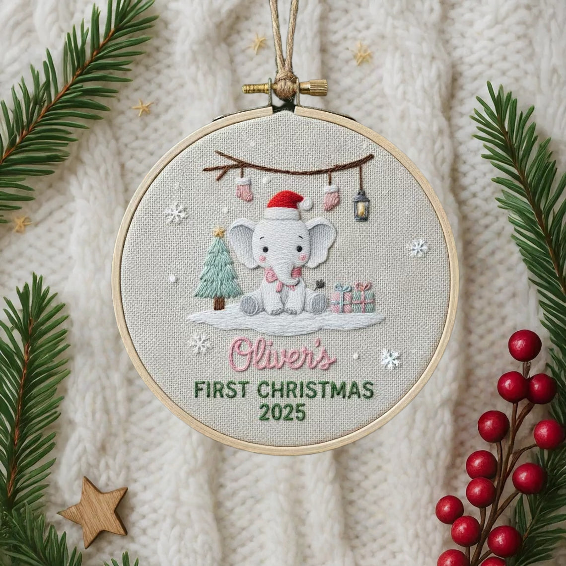 Goose Baby’s First Christmas Ornament – Hand Embroidered Personalized Gift