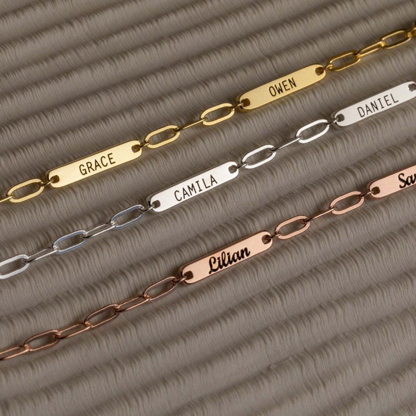 Engraved Bar Necklace with Paperclip Chain – Custom Name Necklace, Gift for Her