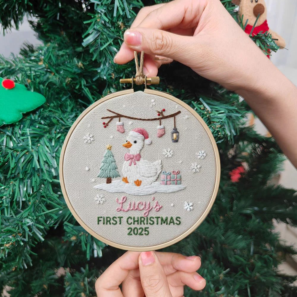 Goose Baby’s First Christmas Ornament – Hand Embroidered Personalized Gift