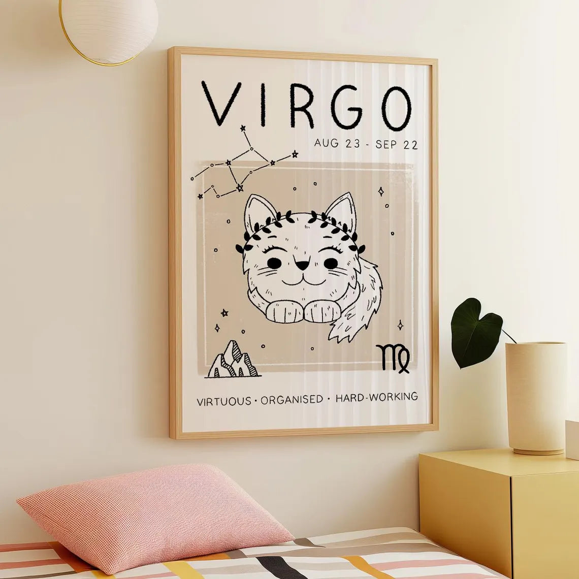 Libra Cat Astrology Print – Boho Zodiac Star Sign Wall Art (Unframed)