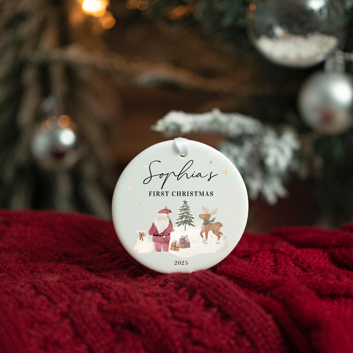 Personalized Baby’s First Christmas Ornament, Custom Name Ceramic Bauble