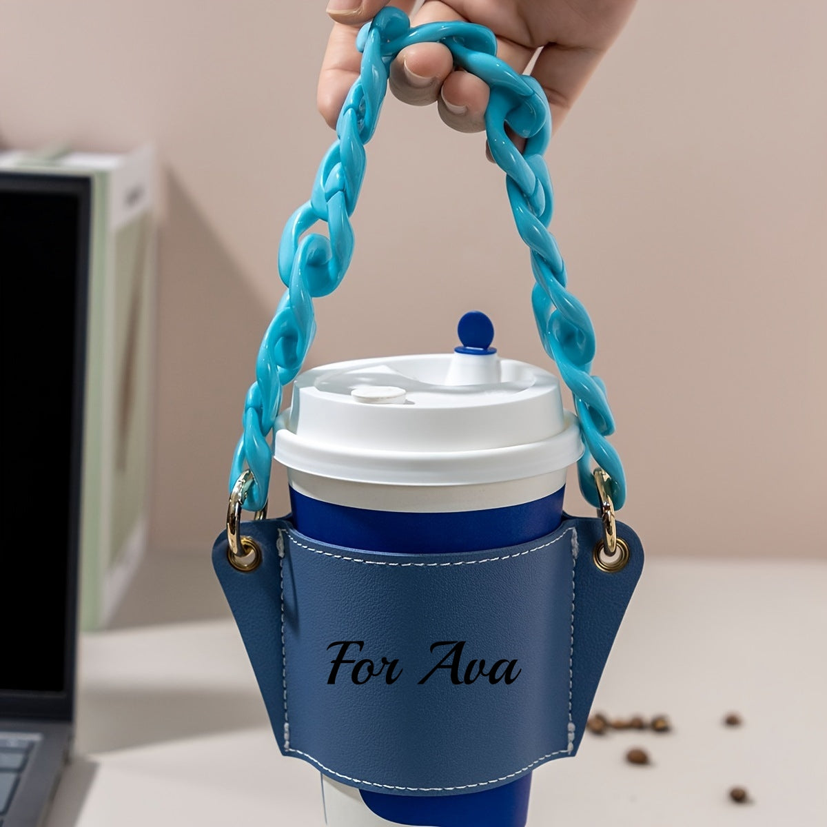 Custom Cup Sleeve with Chain – 9 Colors, Personalized Text