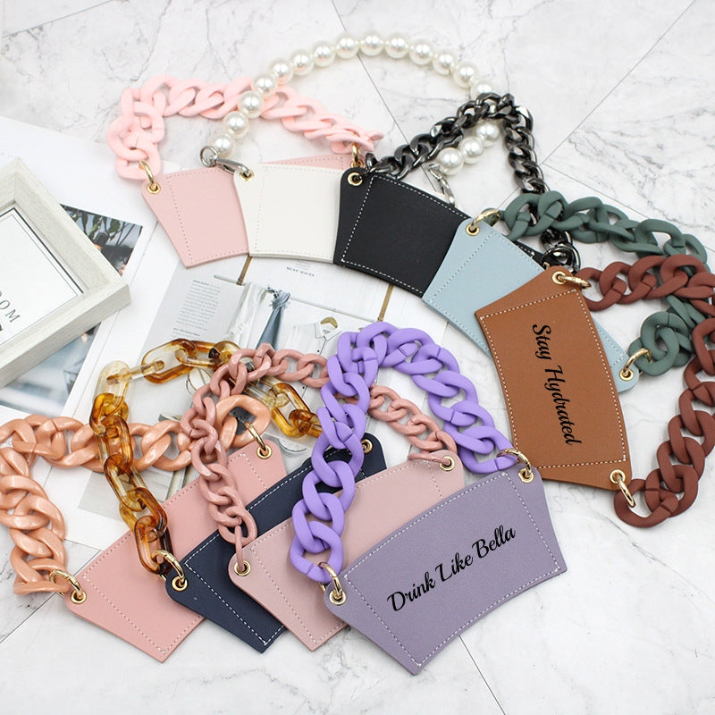 Custom Cup Sleeve with Chain – 9 Colors, Personalized Text