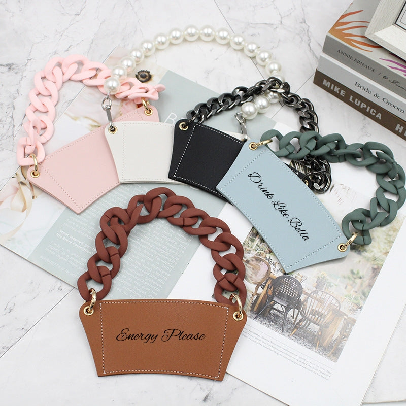 Custom Cup Sleeve with Chain – 9 Colors, Personalized Text