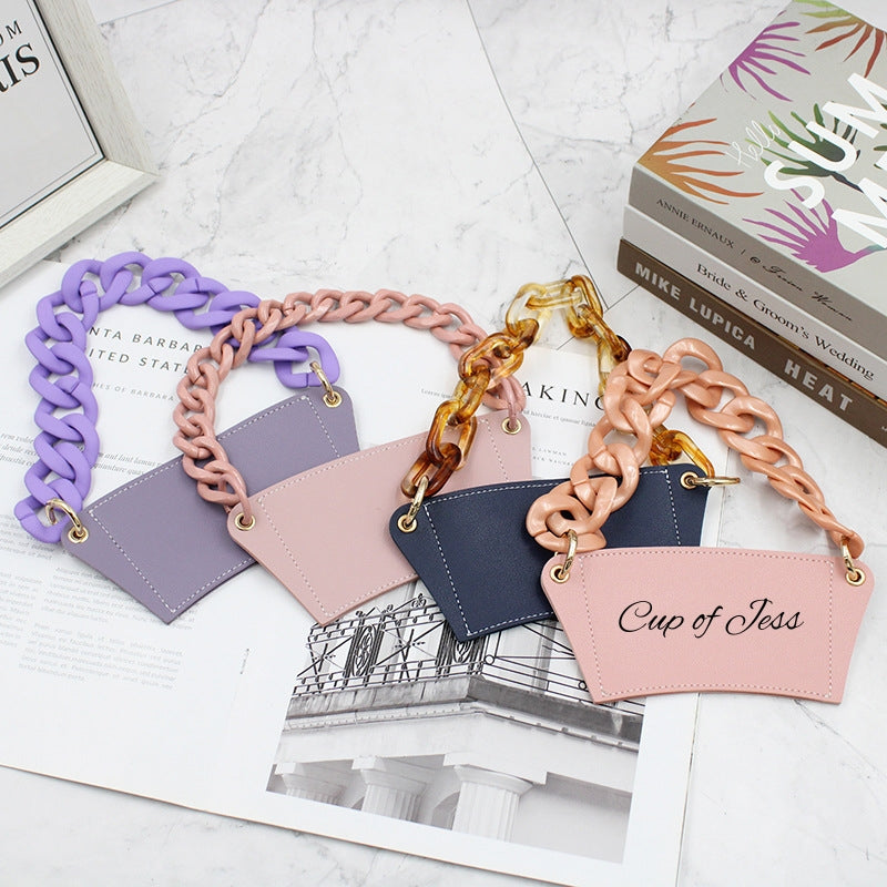 Custom Cup Sleeve with Chain – 9 Colors, Personalized Text