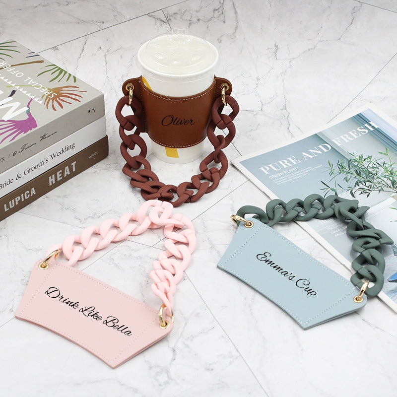 Custom Cup Sleeve with Chain – 9 Colors, Personalized Text