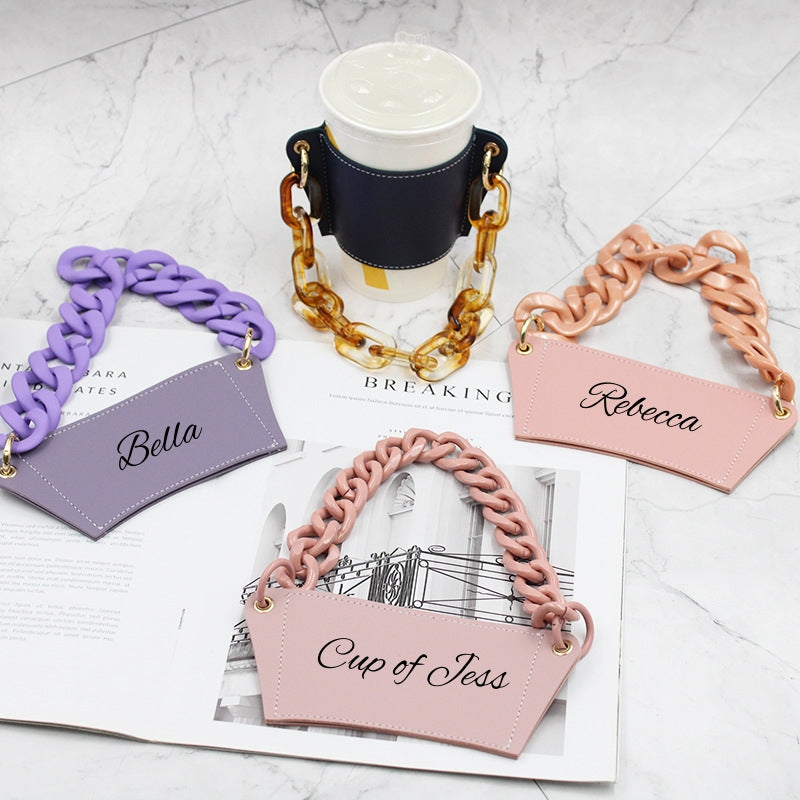 Custom Cup Sleeve with Chain – 9 Colors, Personalized Text