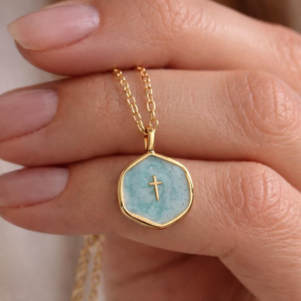 Personalized Enamel Cross Necklace, Personalized Engraving Gold Faith Jewelry Gift