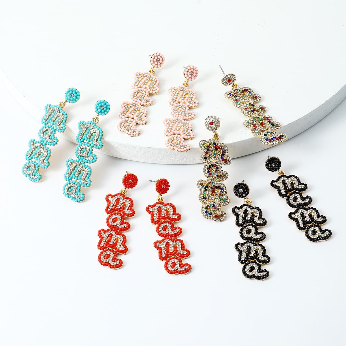 MAMA Letter Drop Earrings – Handmade Rhinestone Statement Jewelry