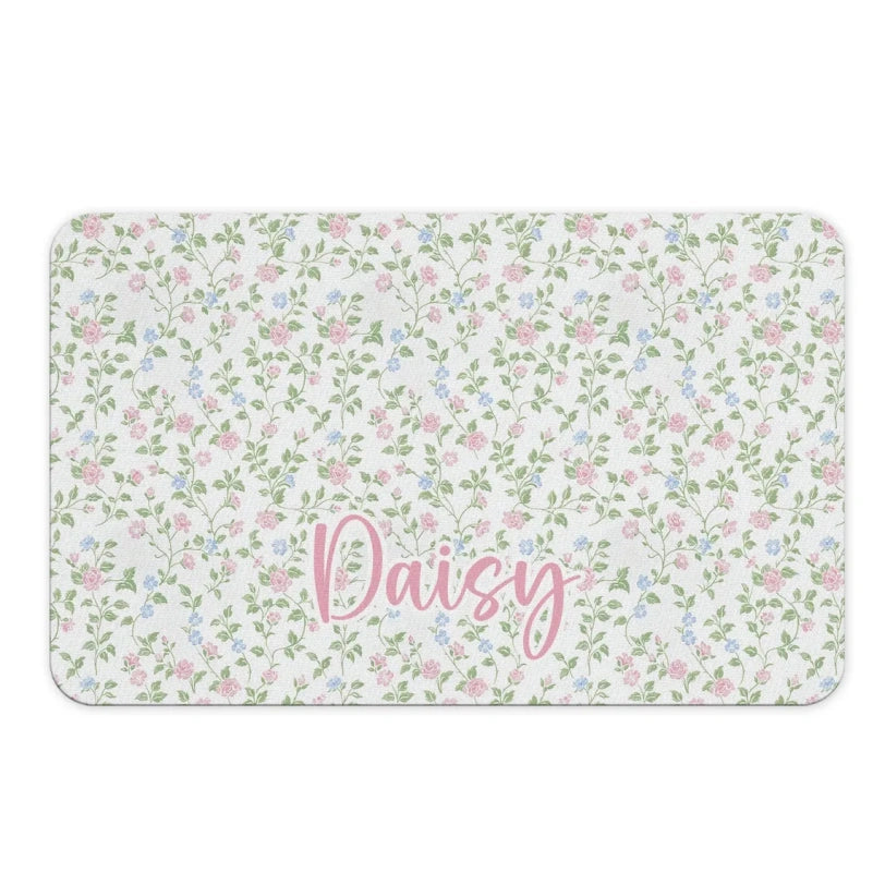 Personalized Name Desk Pad – Blue Hydrangea & Pink Bow Office Mat