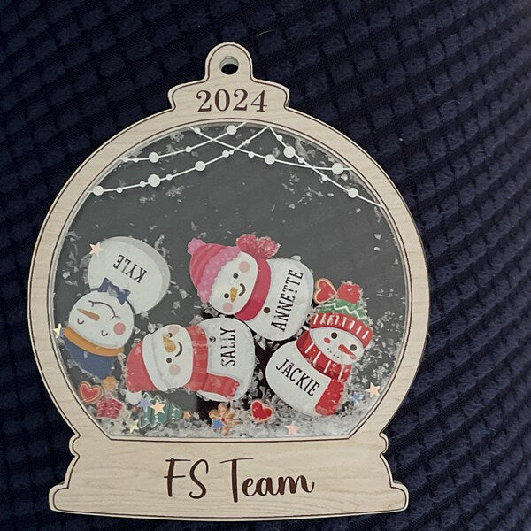 Custom Snowman Family Shaker Ornament 2025 | Personalized Christmas