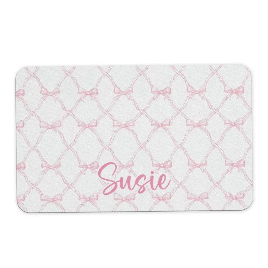 Personalized Name Desk Pad – Blue Hydrangea & Pink Bow Office Mat