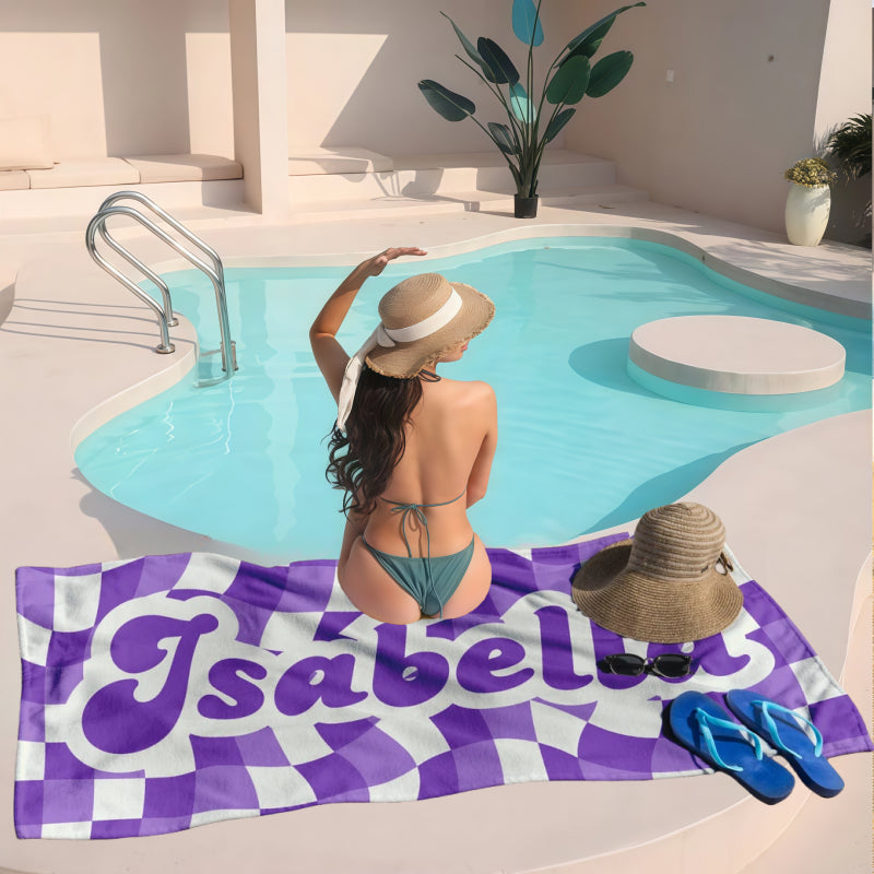 Personalized Retro Checker Beach Towel | Custom Kids & Bridesmaid Gifts
