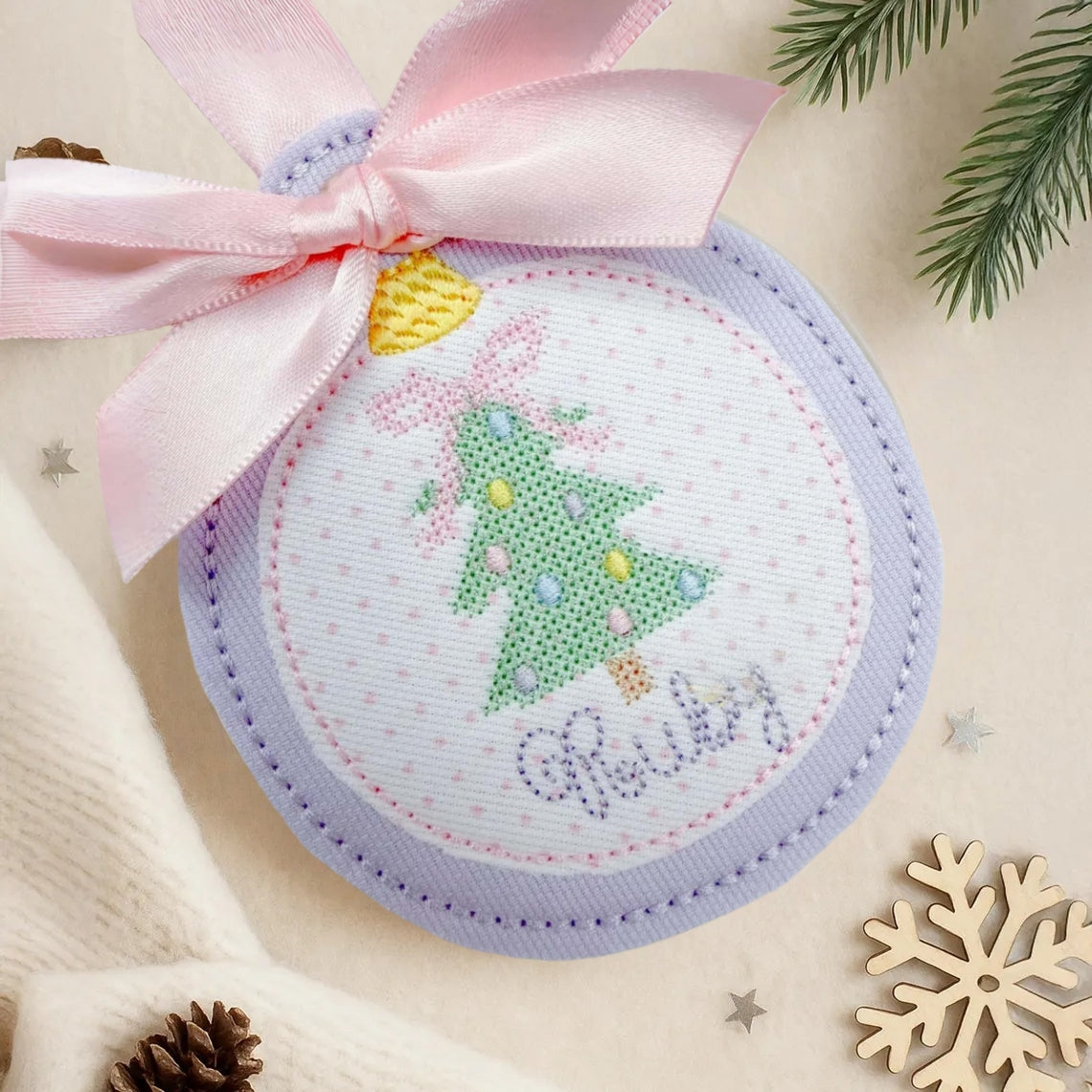 Personalized Christmas Tree with Pink Bow Custom Name Ornament