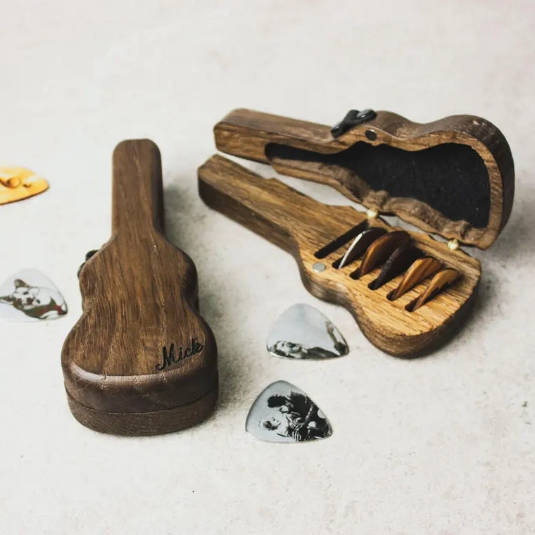 Personalized Guitar Pick Holder – Engraved Wood & Metal Picks Gift