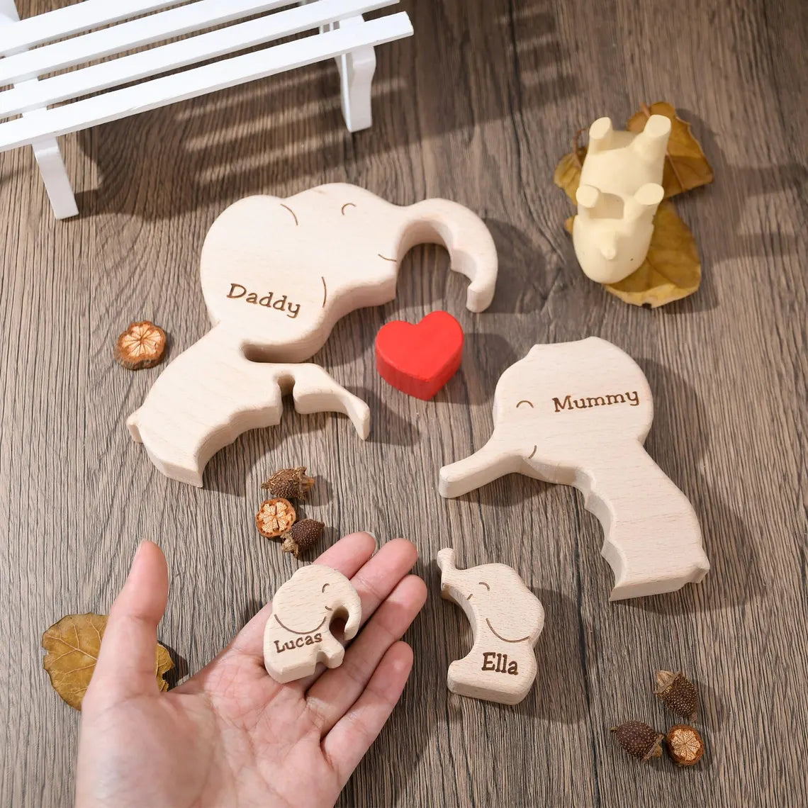 Wooden Elephant Family Puzzle | Personalized Animal Family Decor