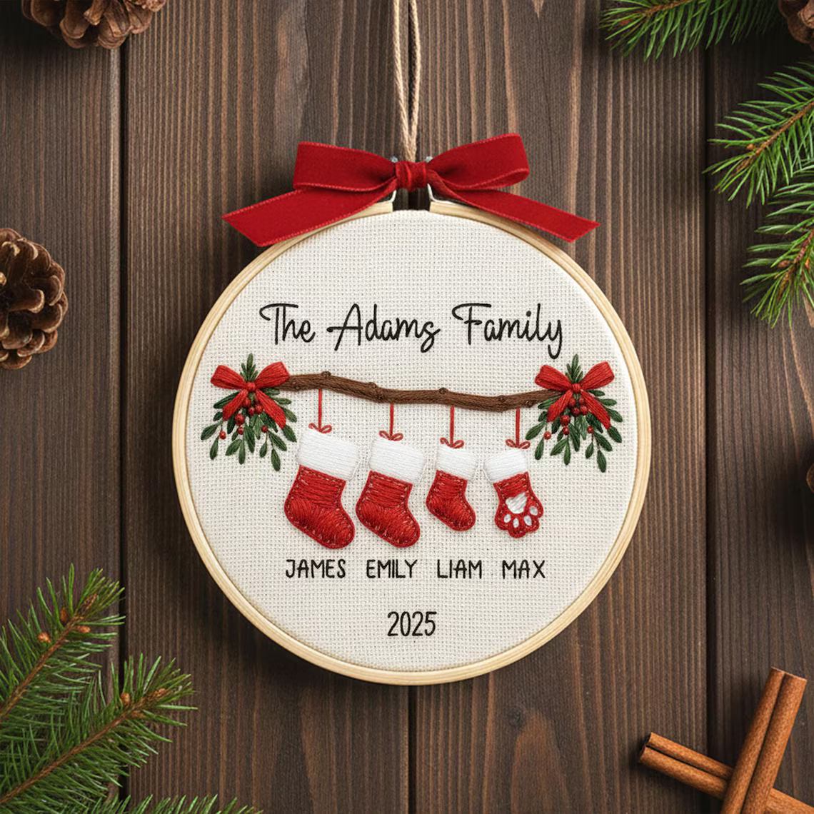Personalized Family Christmas Ornament 2025 | Embroidered Stocking Gift