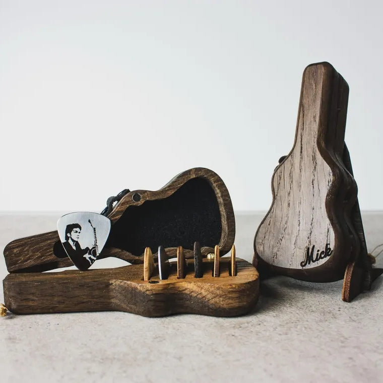 Personalized Guitar Pick Holder – Engraved Wood & Metal Picks Gift