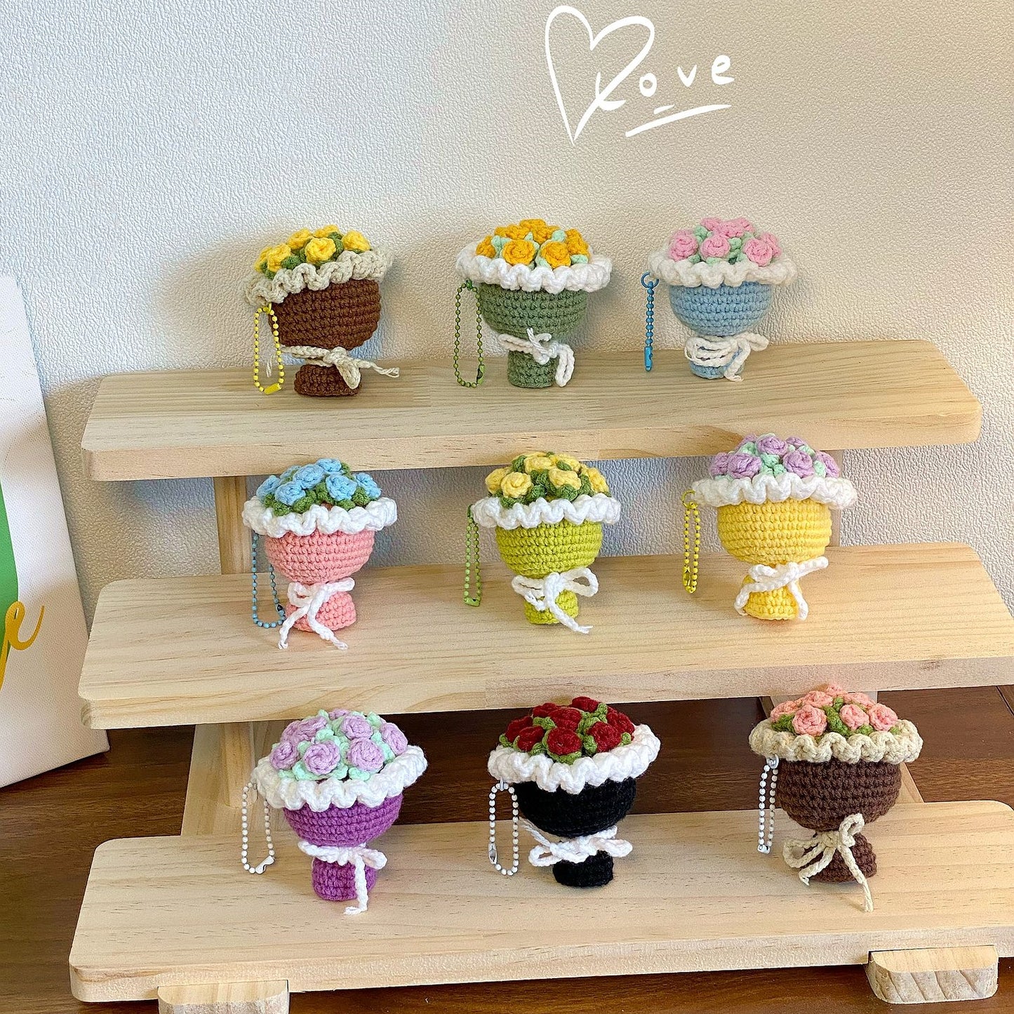 Crochet Flower Bouquet Keychain – Handmade Gift for Women