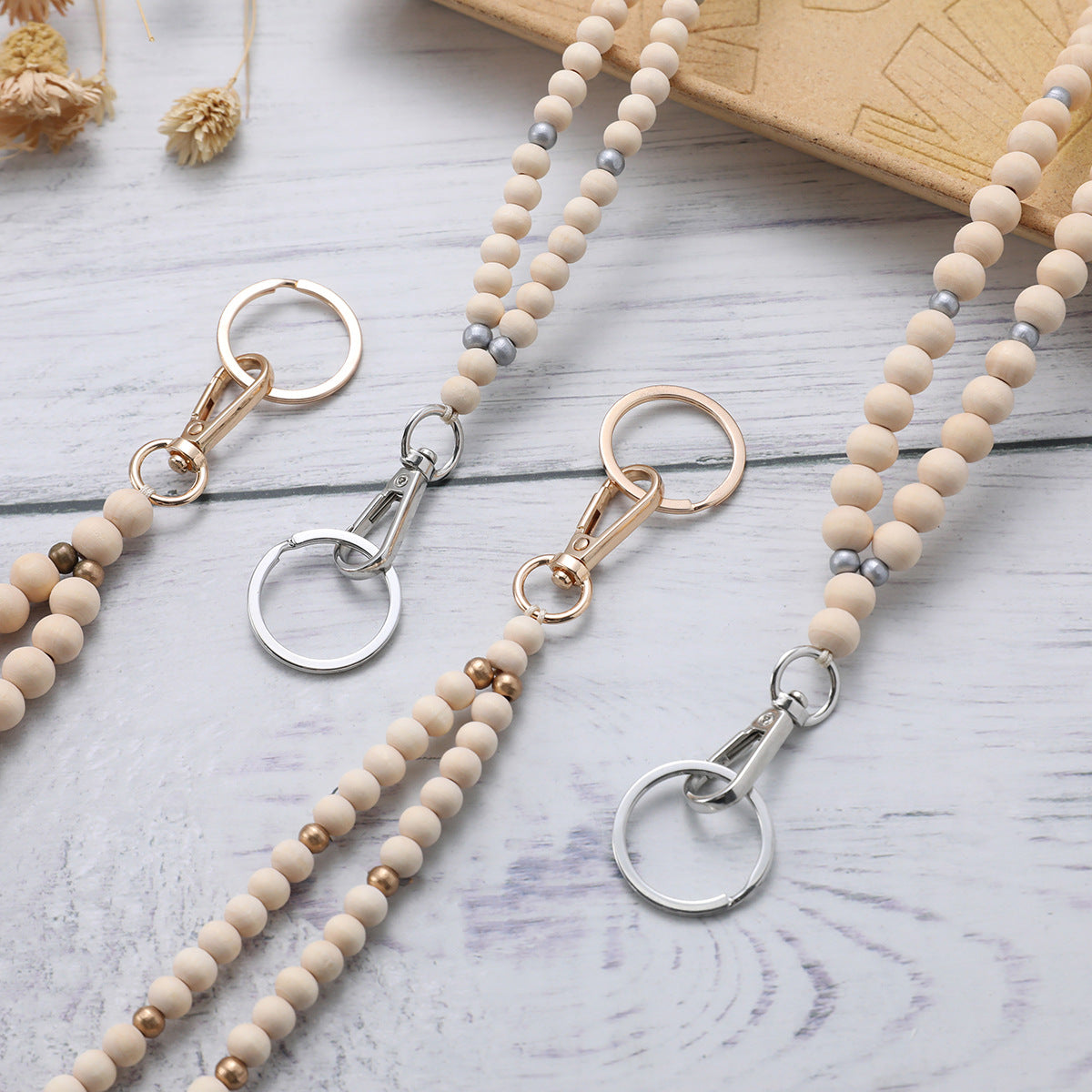 Personalized White & Wood Name Lanyard – Neutral Teacher Gift
