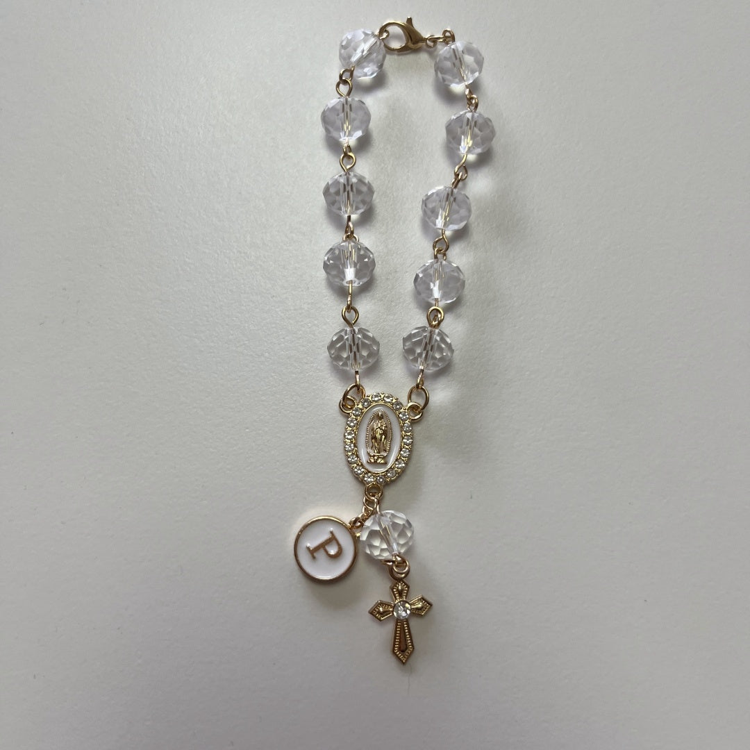 Personalized Car Rosary with Custom Initial – Virgin of Guadalupe Charm