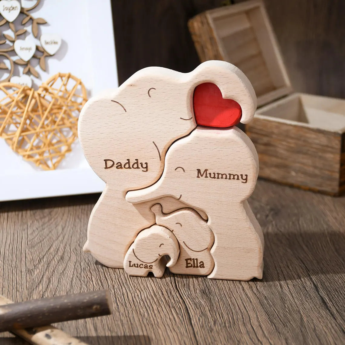 Wooden Elephant Family Puzzle | Personalized Animal Family Decor