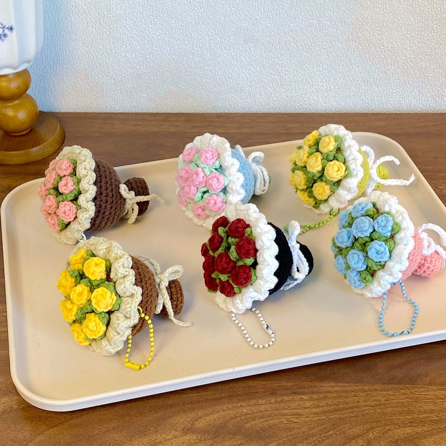 Crochet Flower Bouquet Keychain – Handmade Gift for Women