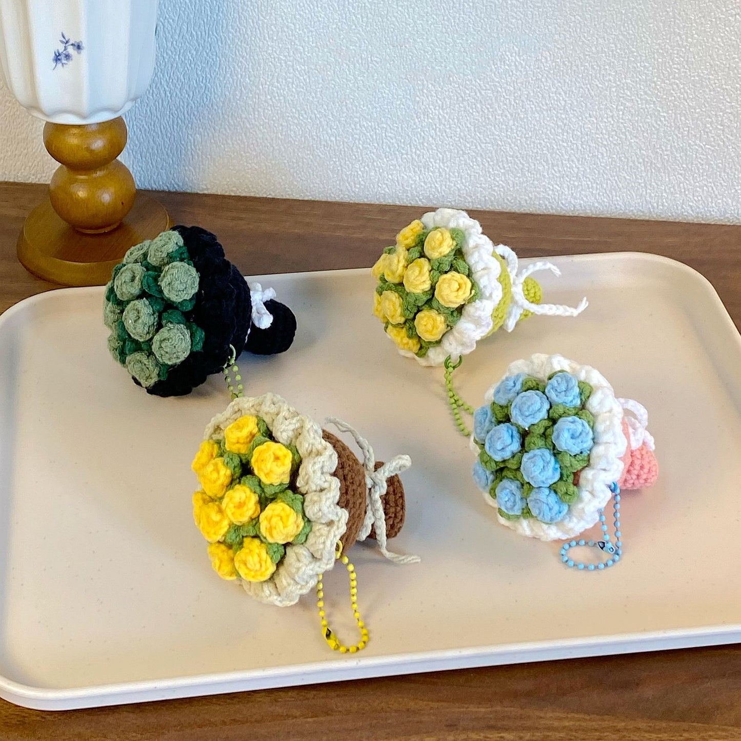 Crochet Flower Bouquet Keychain – Handmade Gift for Women