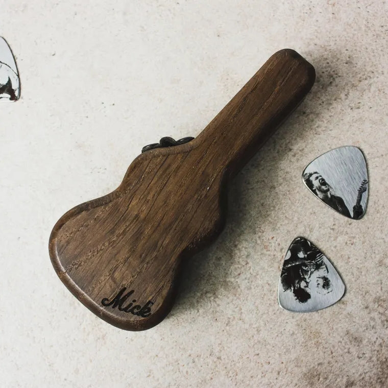 Personalized Guitar Pick Holder – Engraved Wood & Metal Picks Gift