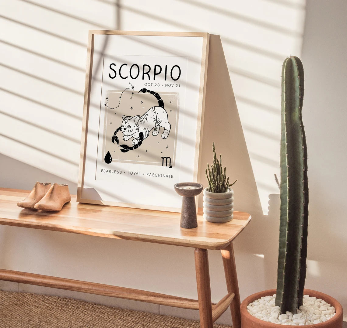 Libra Cat Astrology Print – Boho Zodiac Star Sign Wall Art (Unframed)