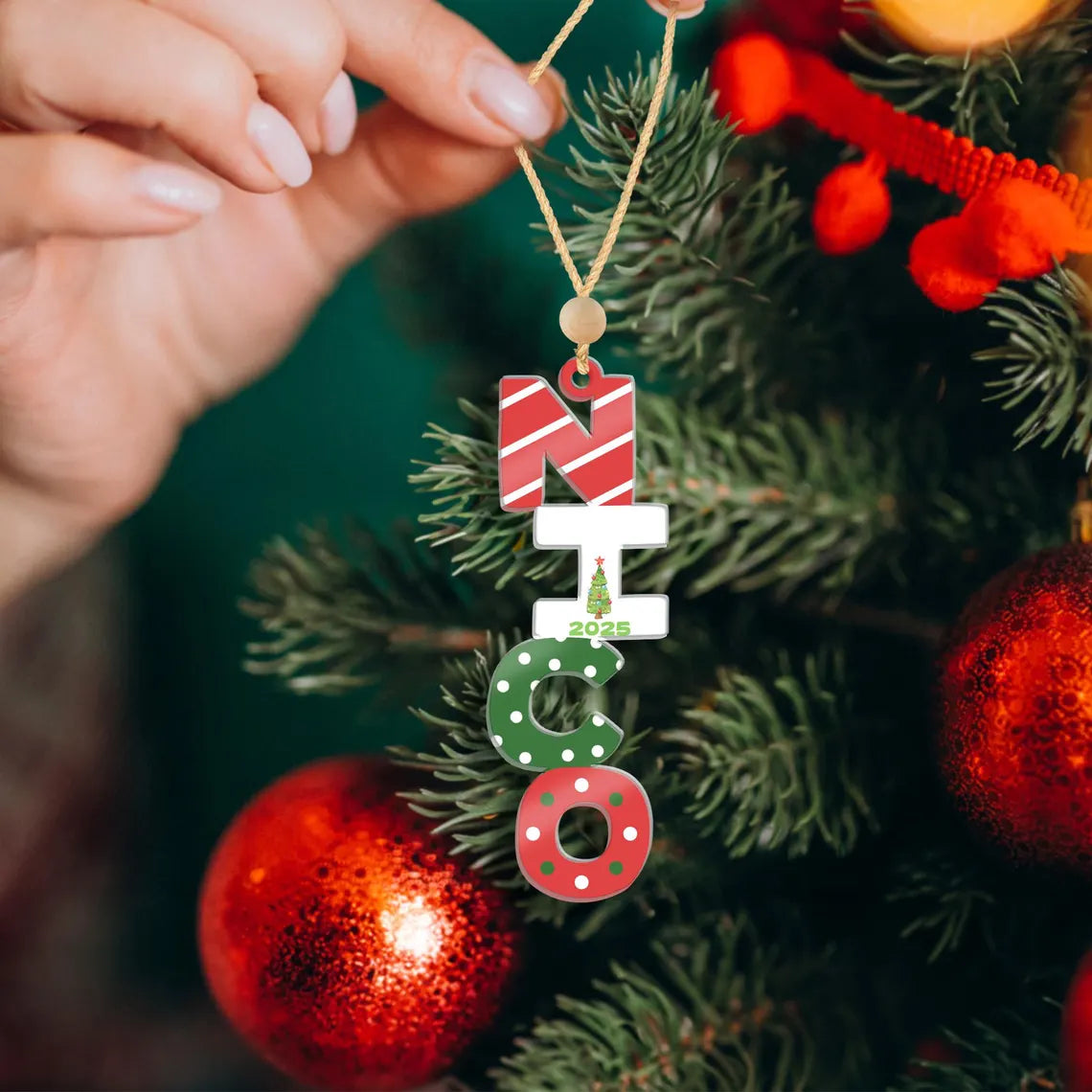 Personalized Christmas Name Letter Ornament 2025 – Custom Stocking Tag
