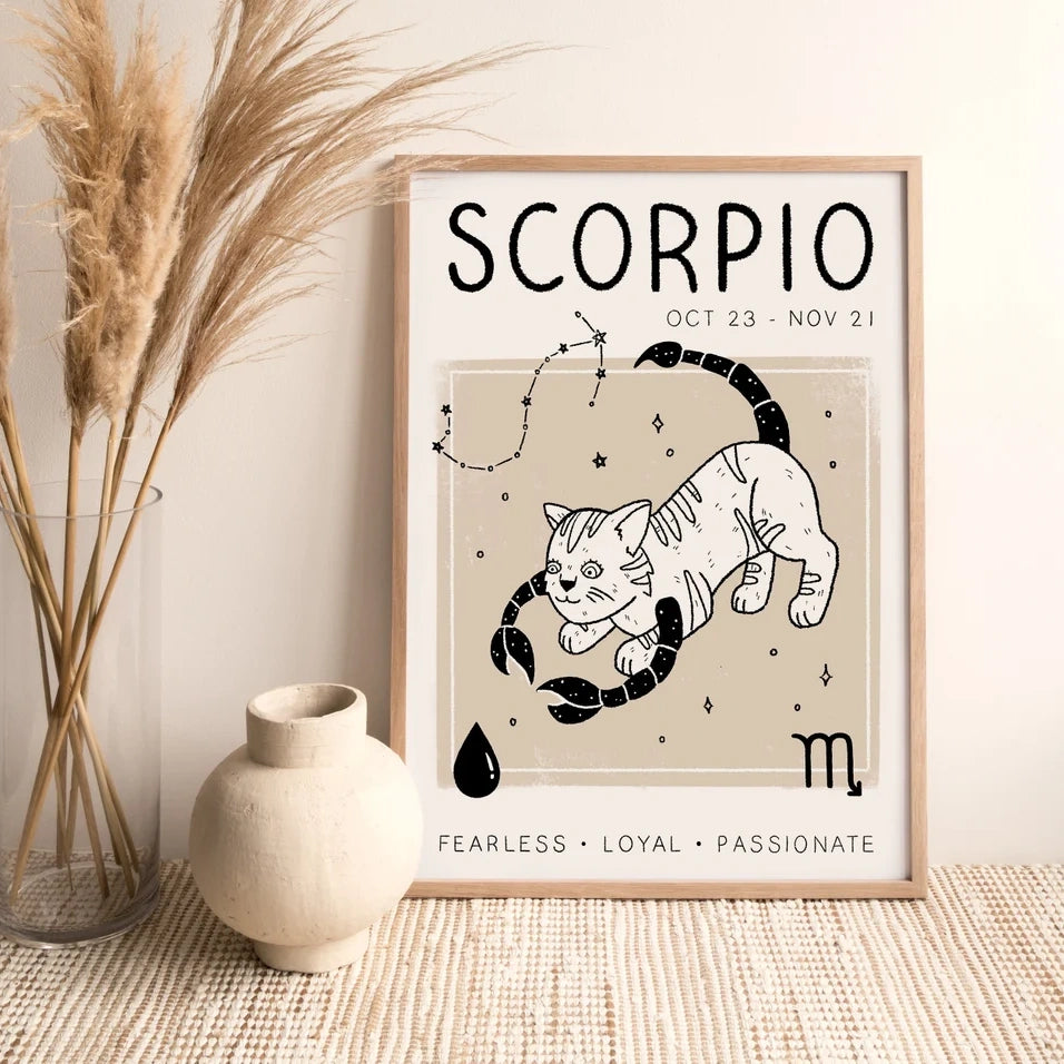 Libra Cat Astrology Print – Boho Zodiac Star Sign Wall Art (Unframed)