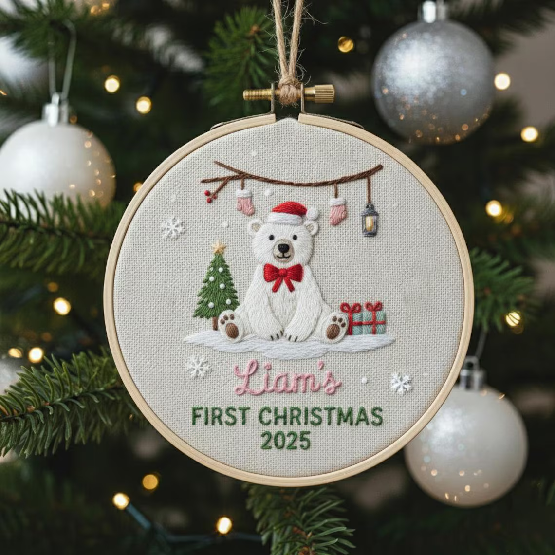 Goose Baby’s First Christmas Ornament – Hand Embroidered Personalized Gift