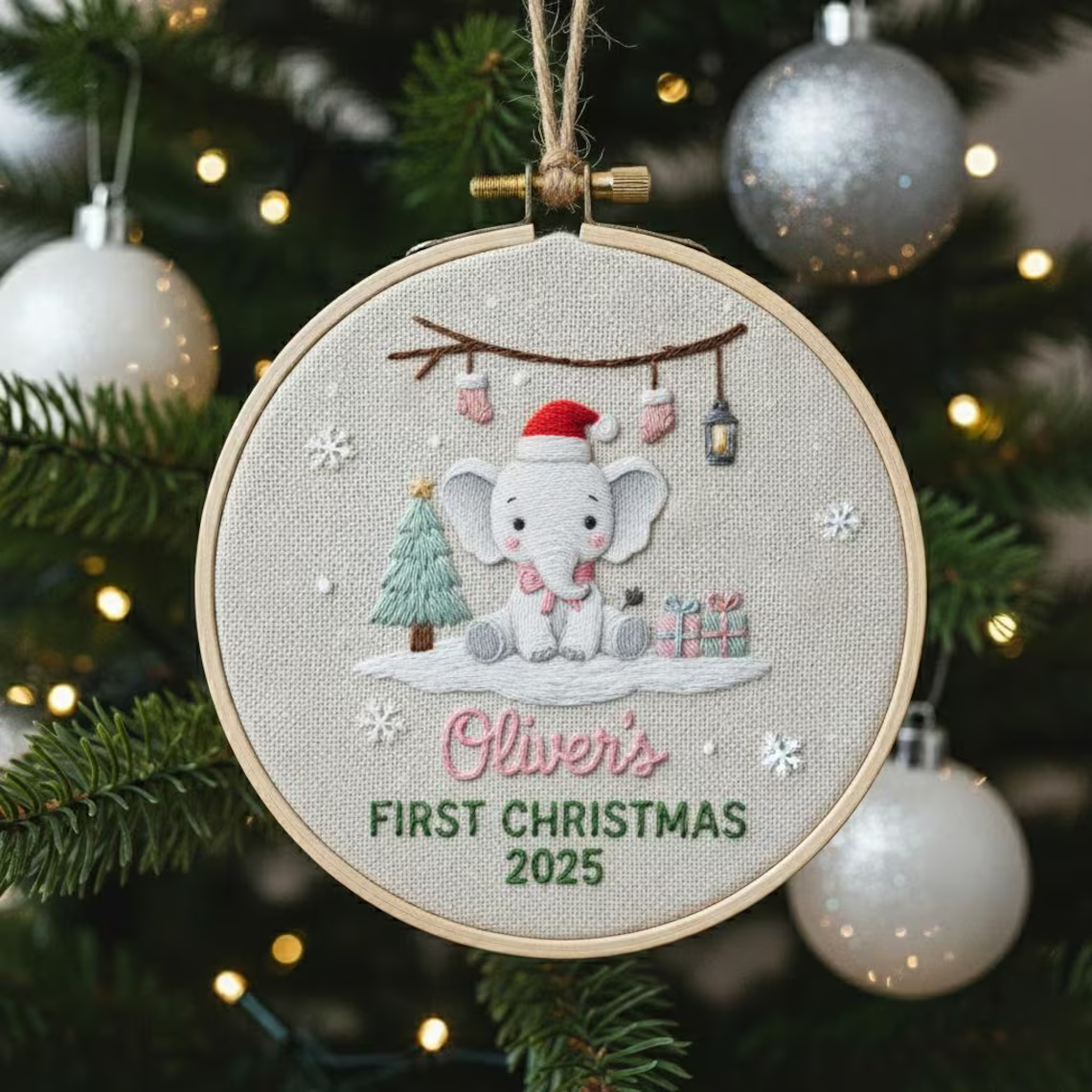 Goose Baby’s First Christmas Ornament – Hand Embroidered Personalized Gift