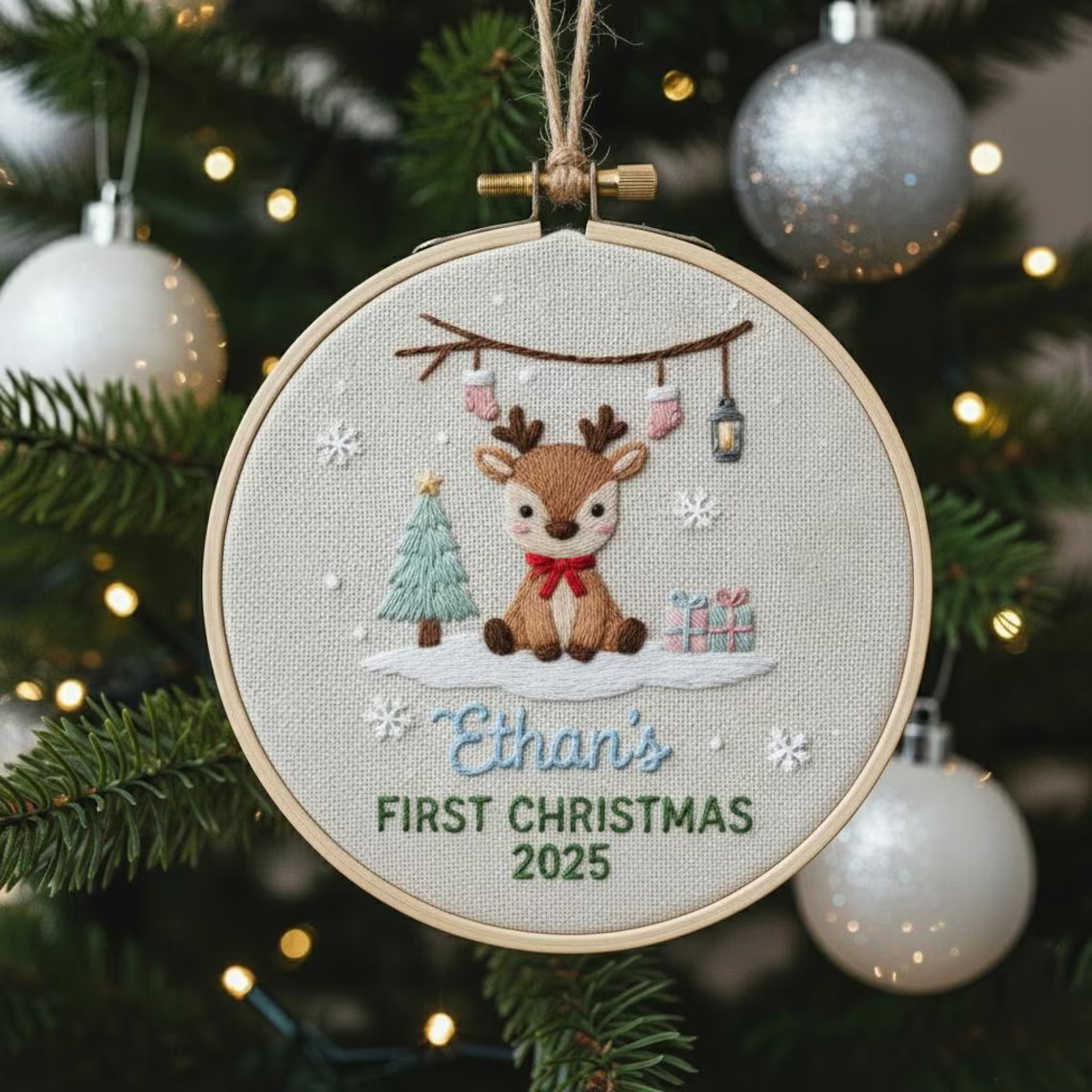 Goose Baby’s First Christmas Ornament – Hand Embroidered Personalized Gift