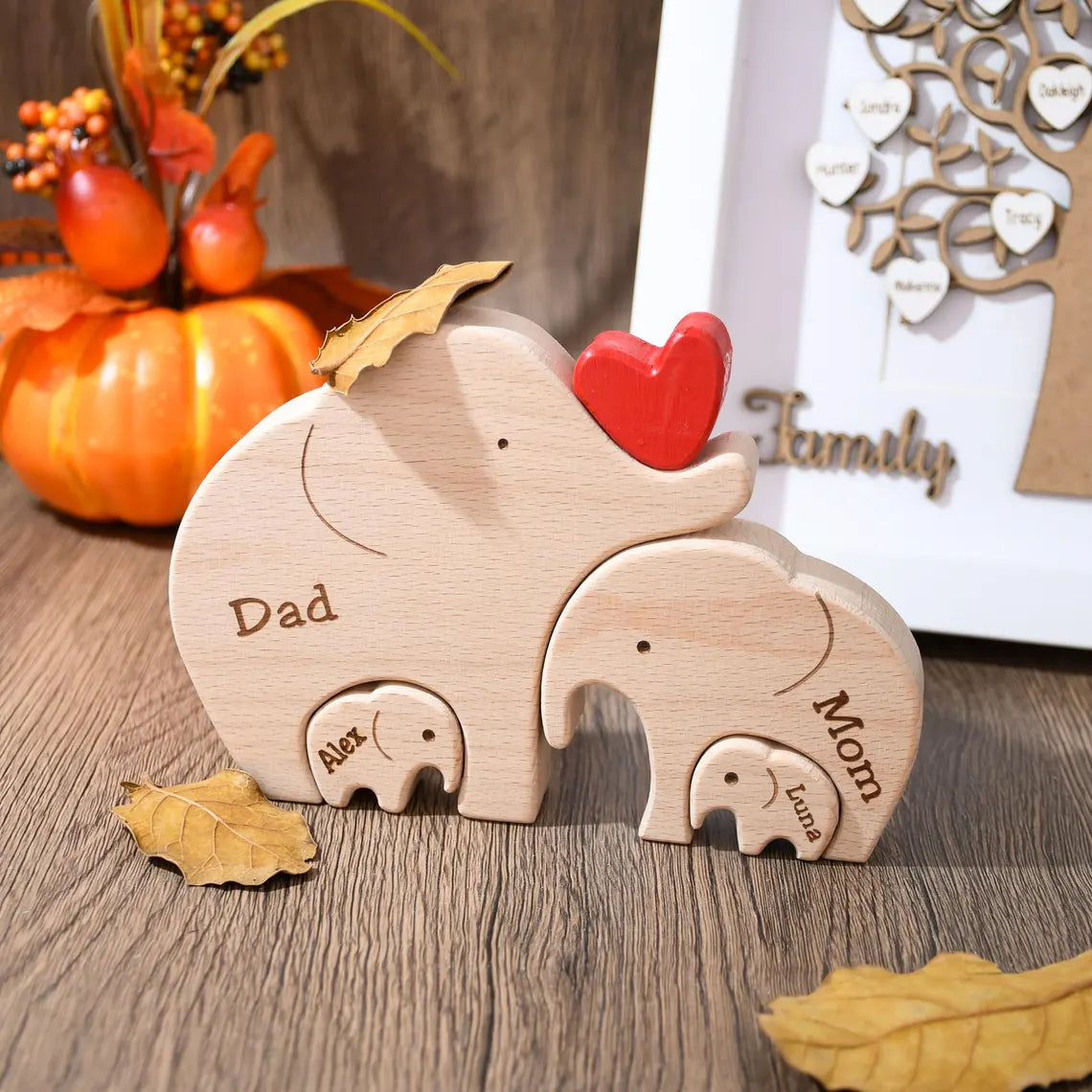 Wooden Elephant Family Puzzle | Personalized Animal Family Decor