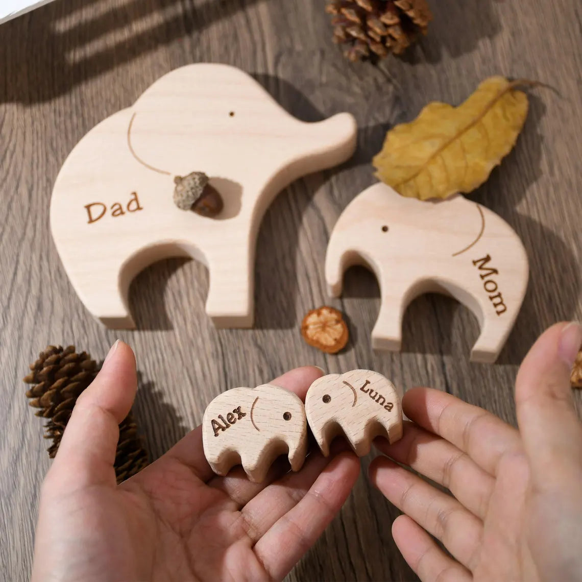 Wooden Elephant Family Puzzle | Personalized Animal Family Decor