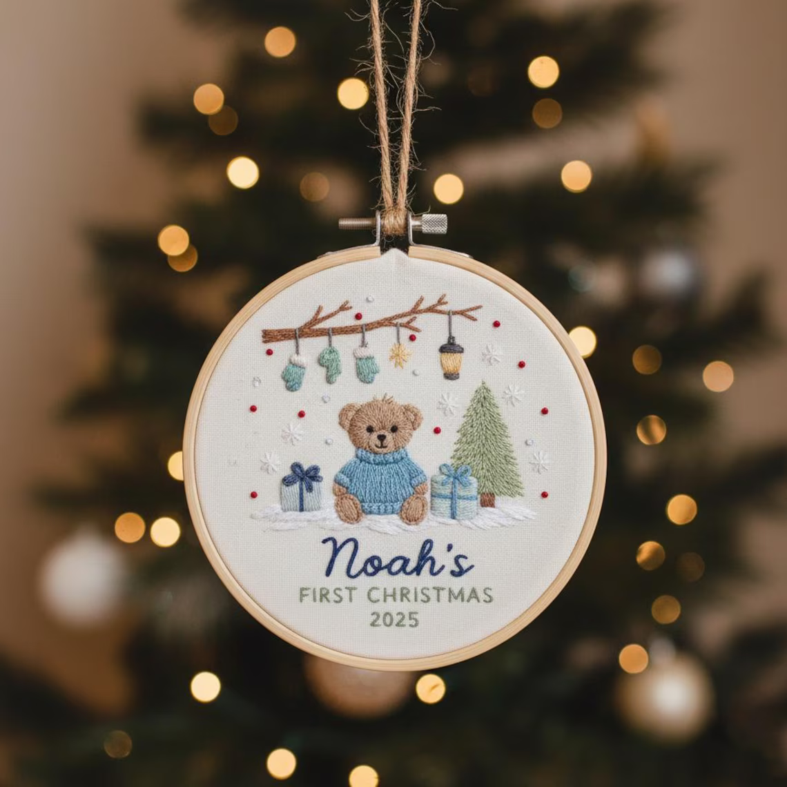 Goose Baby’s First Christmas Ornament – Hand Embroidered Personalized Gift