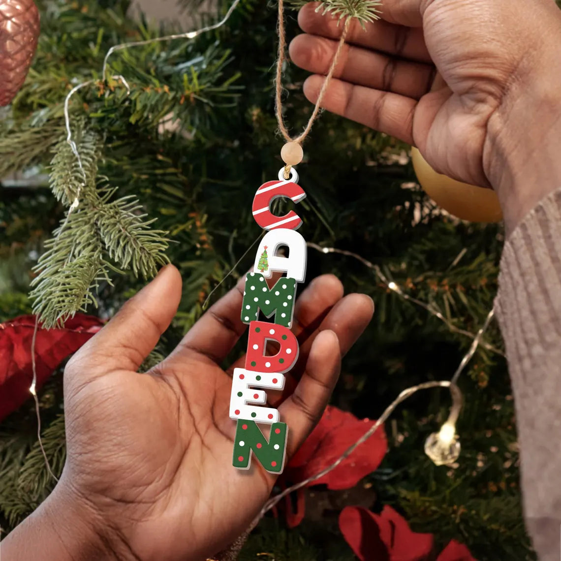 Personalized Christmas Name Letter Ornament 2025 – Custom Stocking Tag