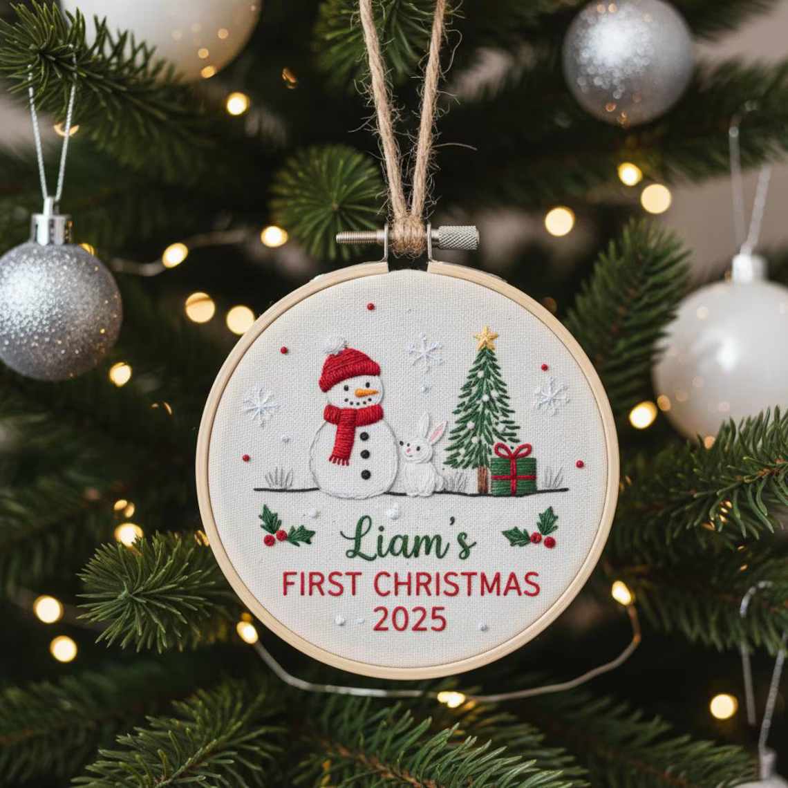 Goose Baby’s First Christmas Ornament – Hand Embroidered Personalized Gift